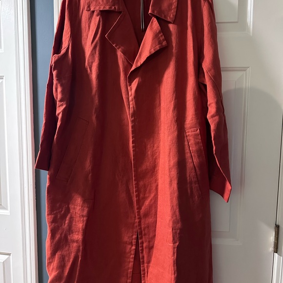 Orange Pekoe Trench Coat new with tags by Eileen Fisher HEAVY LINEN Size 1X - Picture 5 of 11